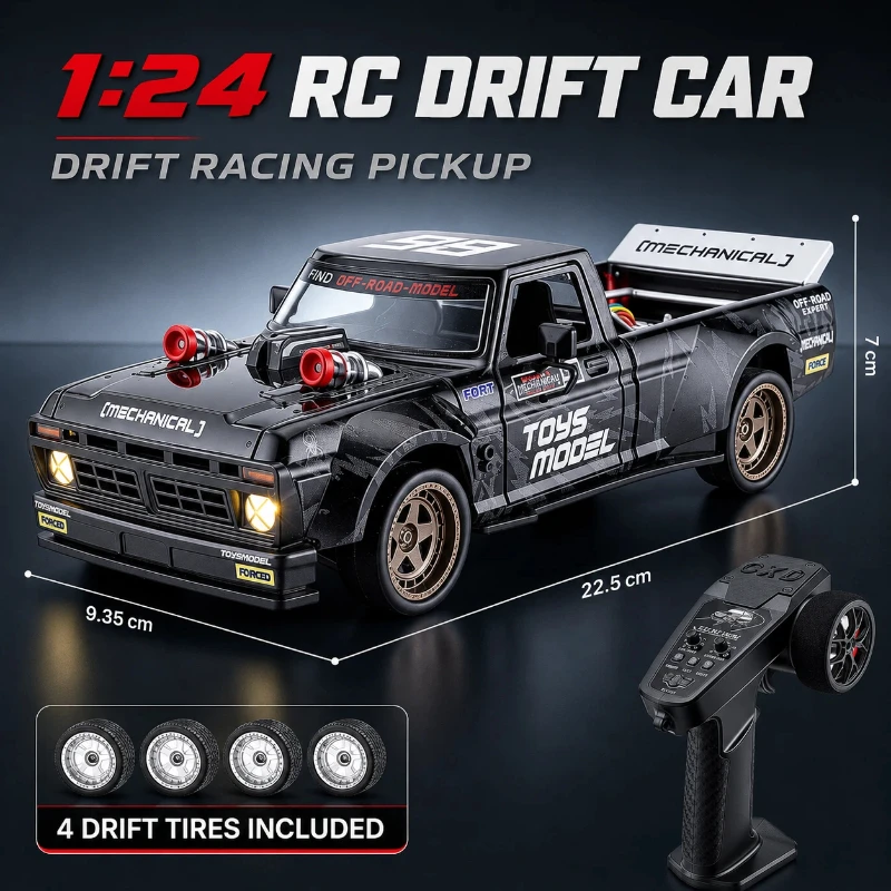 CXD2401 1:24 Mini RC Drift Car Pickup Truck 4WD Gyro Full Proportional LED Light Remote Control Racing Model