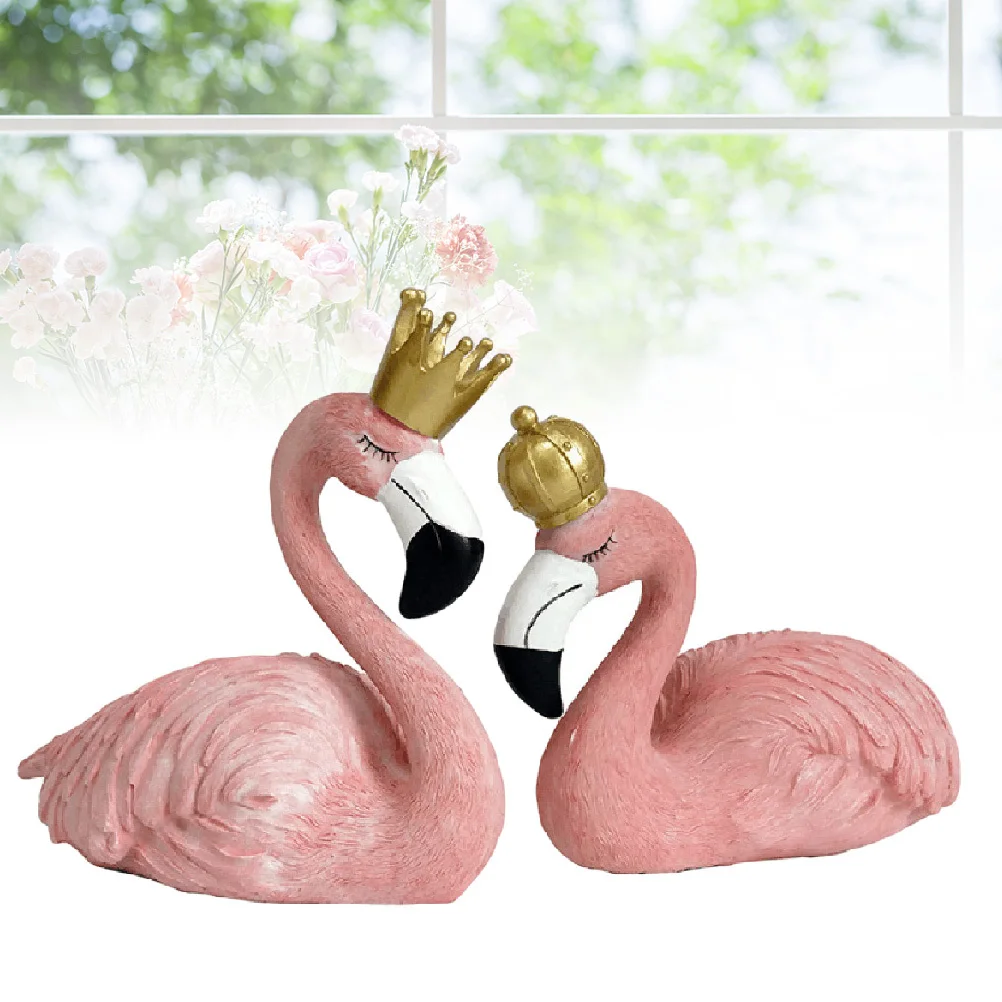 

2Pcs Resin Flamingo Couple Home Ornament Vivid Beautiful Colorful Indoor Decor for Bedroom Hall Table Resin Statues
