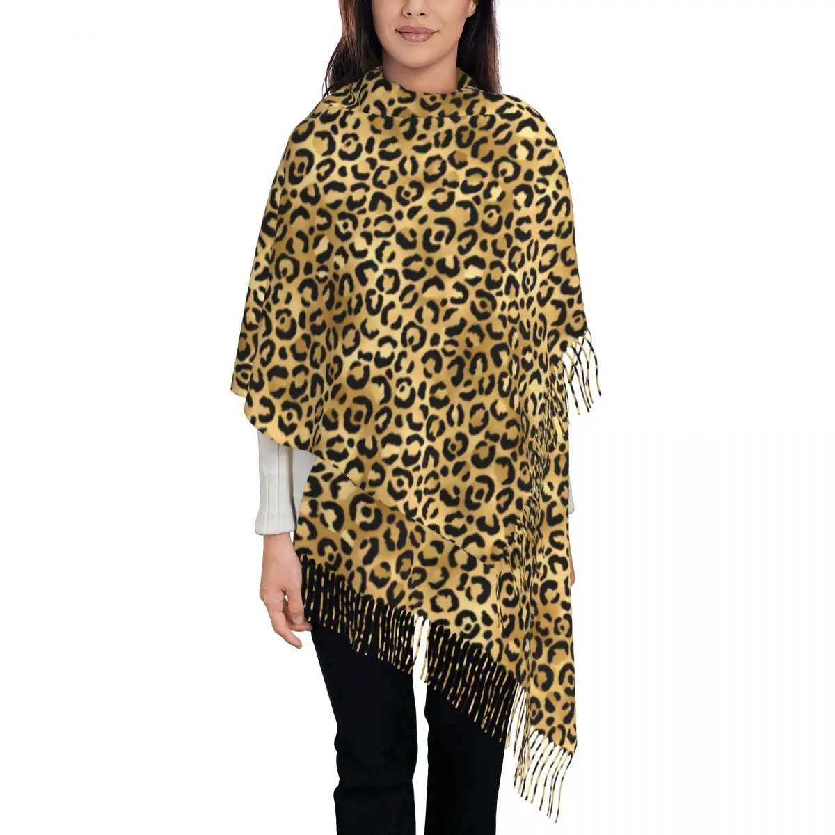 

Womens Scarf Warm Animal Spots Head Scarves with Long Tassel Cheetah Animal Luxury Brand Shawls and Wraps Winter Design Foulard