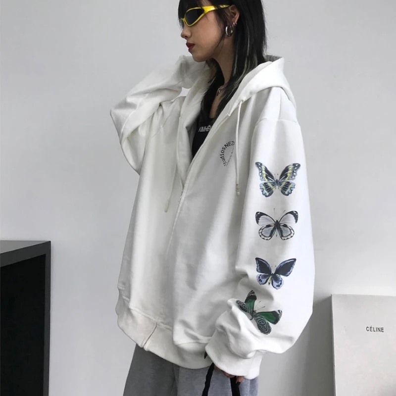 Women Clothing 2023 Spring and Autumn New Fashion White Butterfly Cardigan Coat Hoodie Korean Style Loose Long Sleeved Clothes