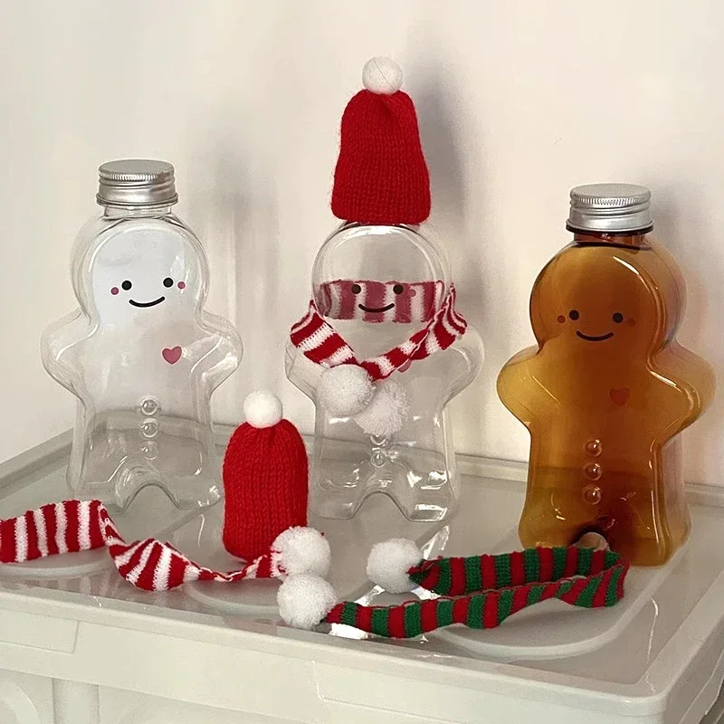 Kawaii Christmas Water Bottle Christmas Party Decoration Gingerbread Man Snowman Shaker Cup Juice Drink Bottles Kids Gifts Xmas