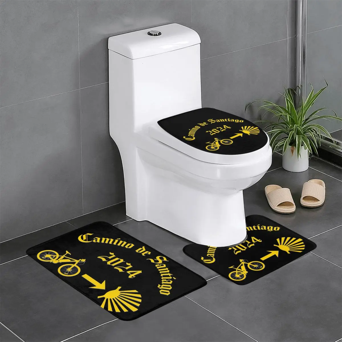 Alfombras De baño personalizadas [Camino De Santiago, 3 piezas, absorbentes, antideslizantes, para bicicleta, flecha amarilla, concha de vieira, juegos De alfombrillas para baño