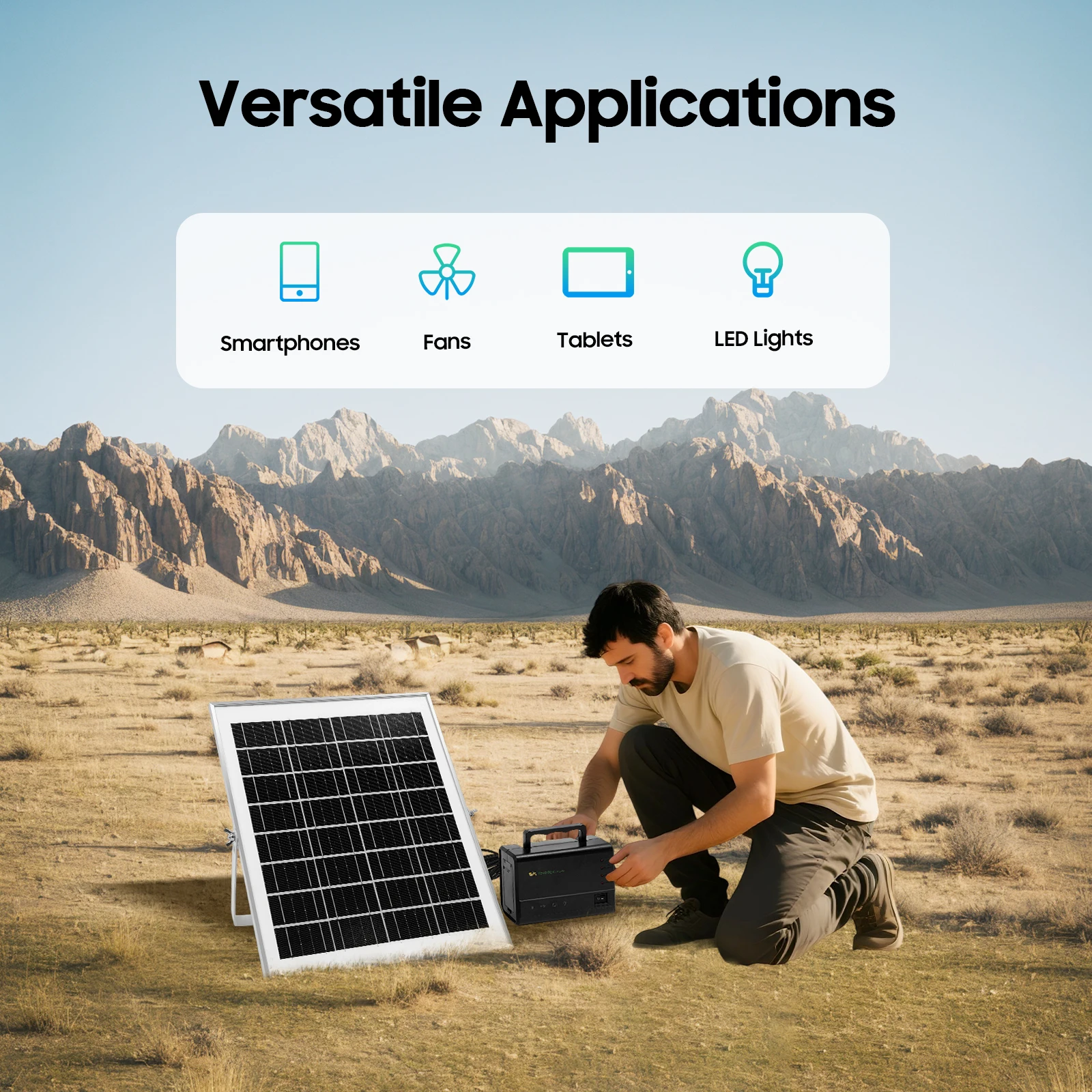 

Солнечный инвертор 15 Вт, водонепроницаемый (IP65), портативный солнечный генератор с 4 светодиодными лампами для дома, аварийных ситуаций, кемпинга, кемперов, телевизоров и вентиляторов