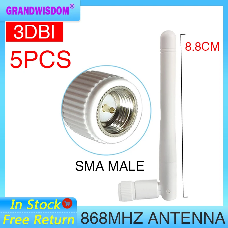 

GRANDWISDOM 5pcs 868mhz antenna 3dbi sma male 915mhz lora antene pbx iot module lorawan signal receiver antena