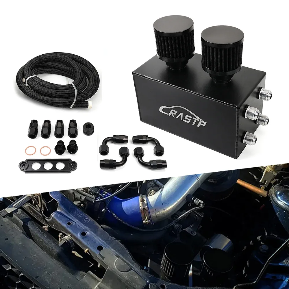 

2L Aluminum Oil Catch Can Breather Tank With 3M AN10 Fuel Hoses + Fitting Battery Tie Down For Honda Civic Integra EK EG DC