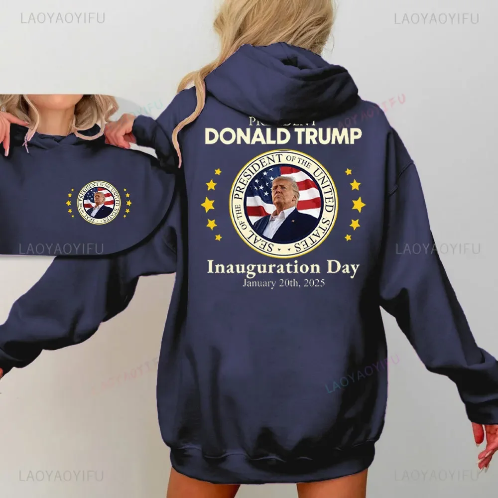 January 20, 2025 President Donald Trump Inauguration Day Women's Patterned Hoodie MAGA Fall/Winter Warm Long-sleeved Sweatshirt