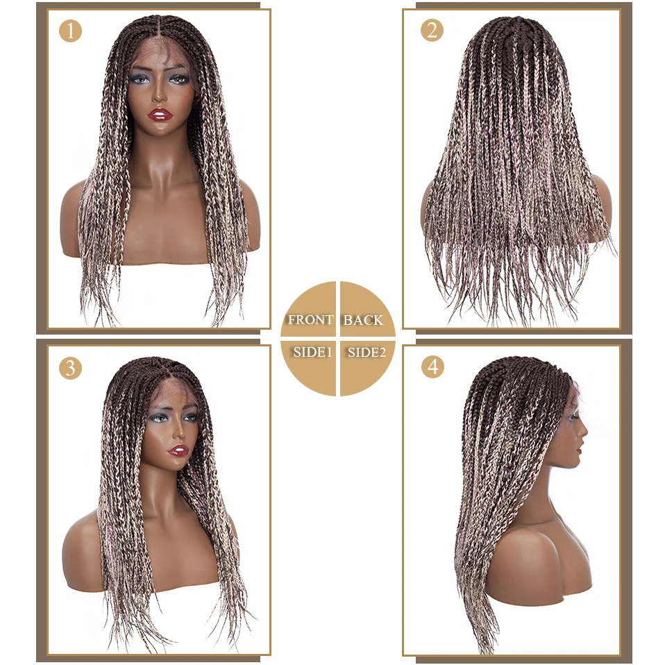 My-Lady Synthetic 25inches Lace Front Box Braiding Wig Frontal Brazilian For Black Woman Long Straight Blonde Hair Braided Wigs