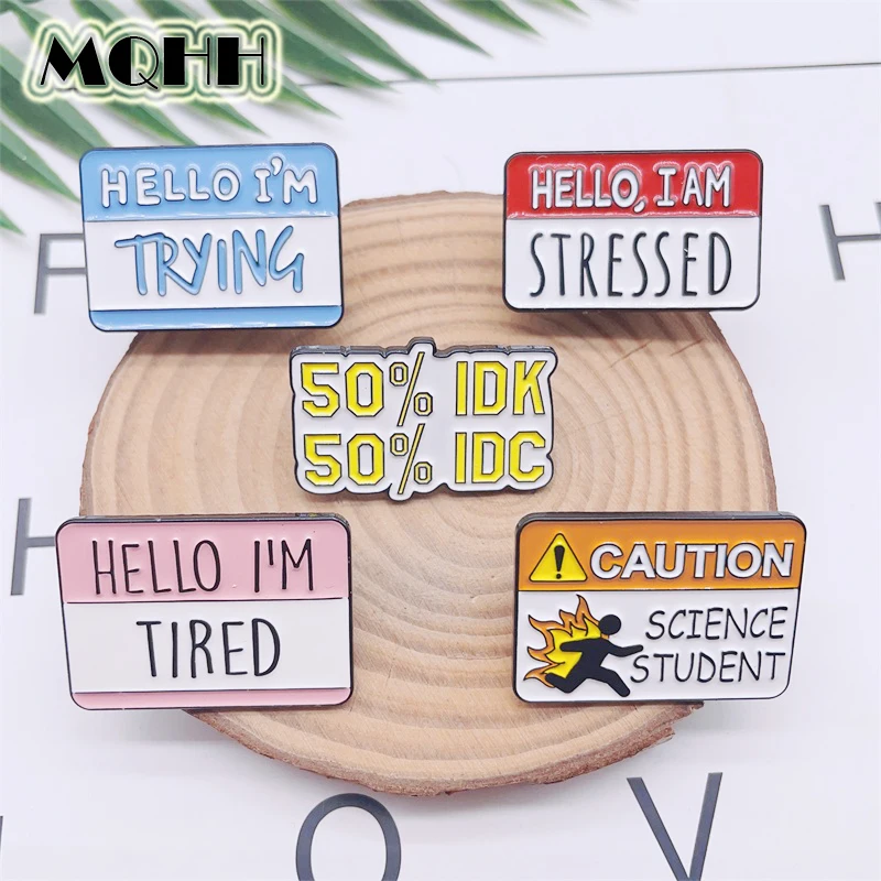 Creative Geometry Colorful Post-it Notes Dialog Enamel Pins Hello I'm Trying Funny Quotations Alloy Broches Badge Sweet Jewelry