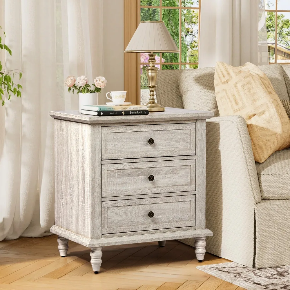 

24.8x17.52x26.97 Inches 3 Drawers Wood Bedside Table Night Stand for Home