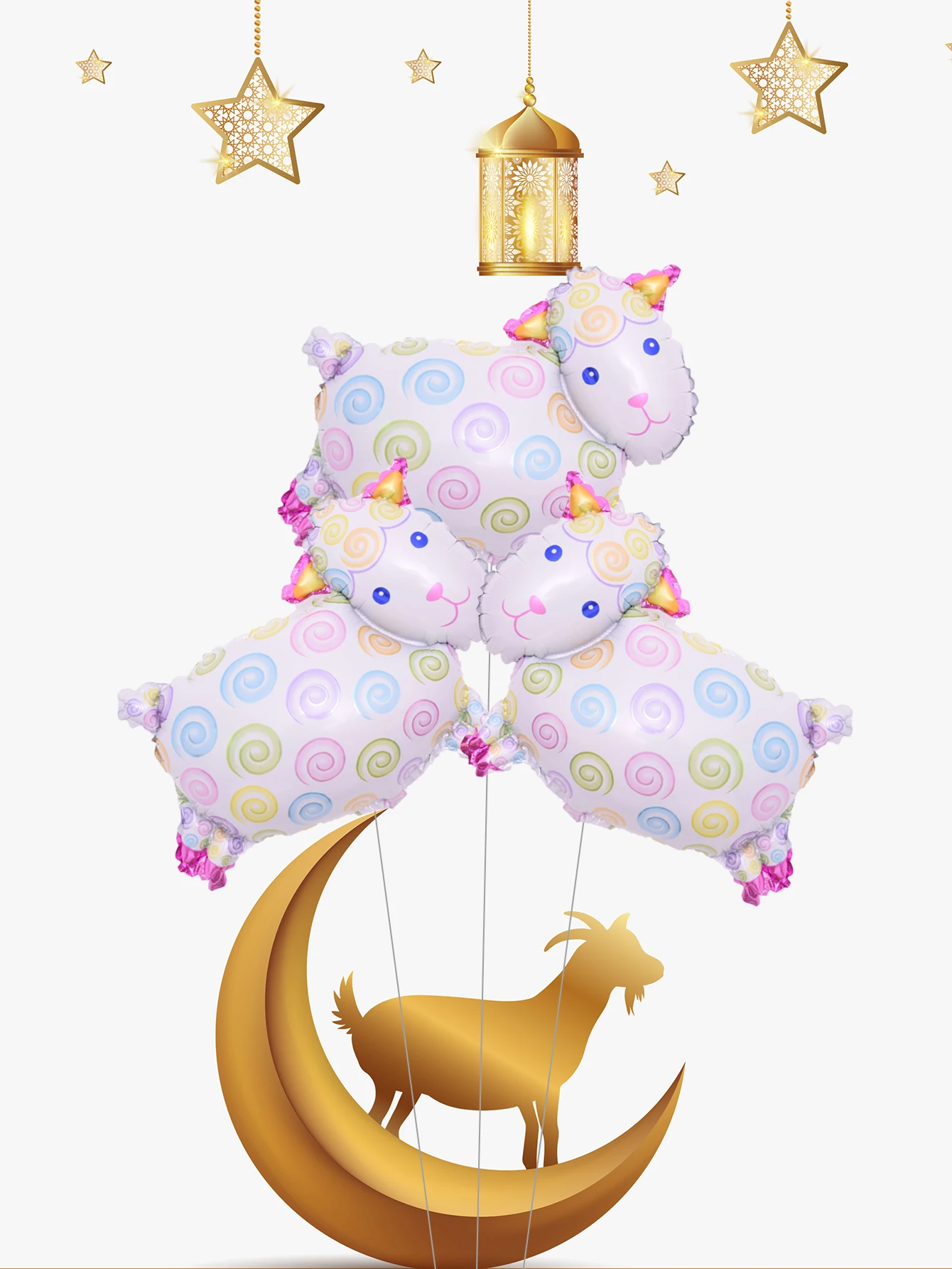 3pcs Mini Sheep Foil Balloons Walk sheep Air Balloons Id al-Adjha Decorations Corban Globos