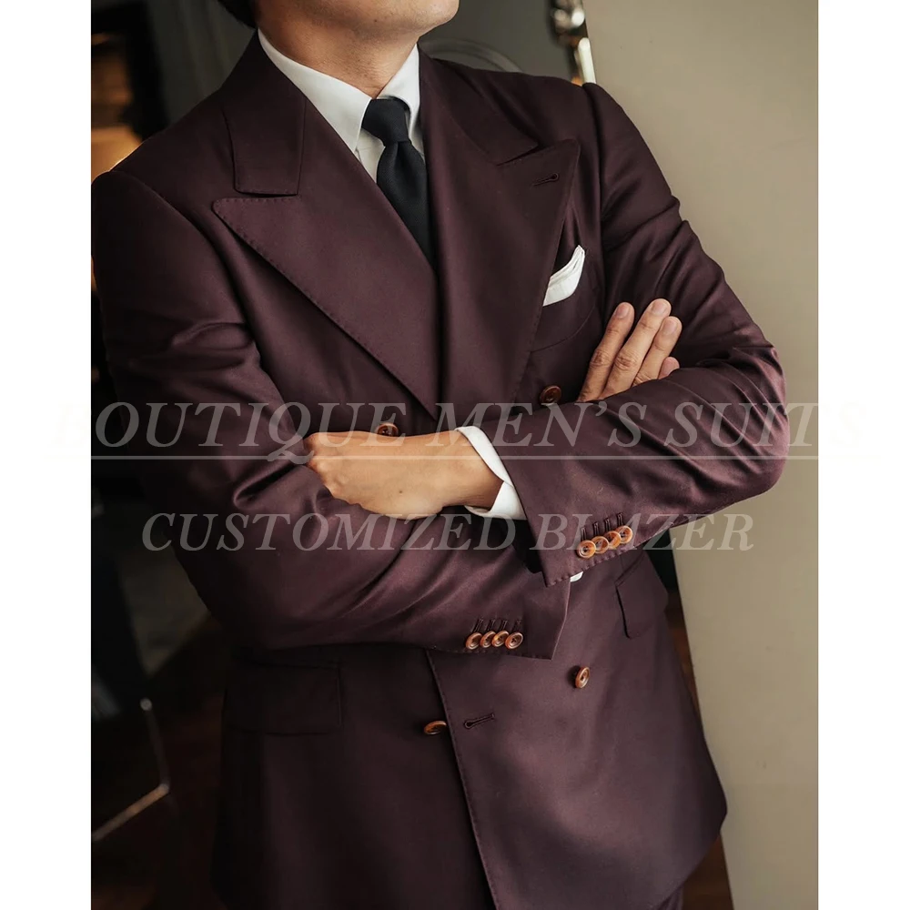 

Модные мужские костюмы, однотонные двубортные комплекты высокого качества из двух предметов, куртка и брюки, элегантная мужская одежда, костюмные комплекты Homme