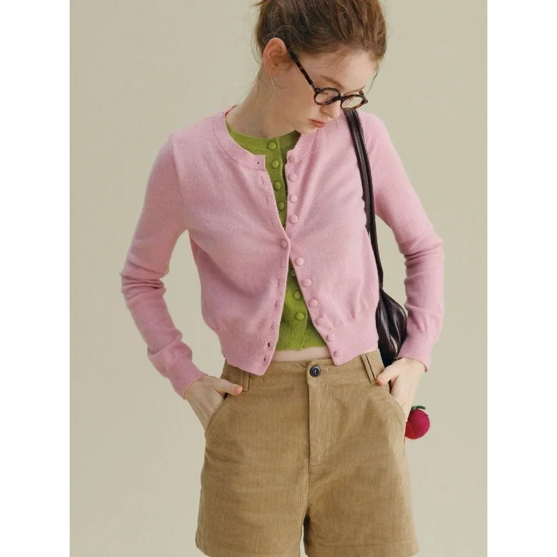 

Fake Two-piece Retro Top with Contrasting Color Design Short Commuting and Gentle Temperament Knitted Cardigan