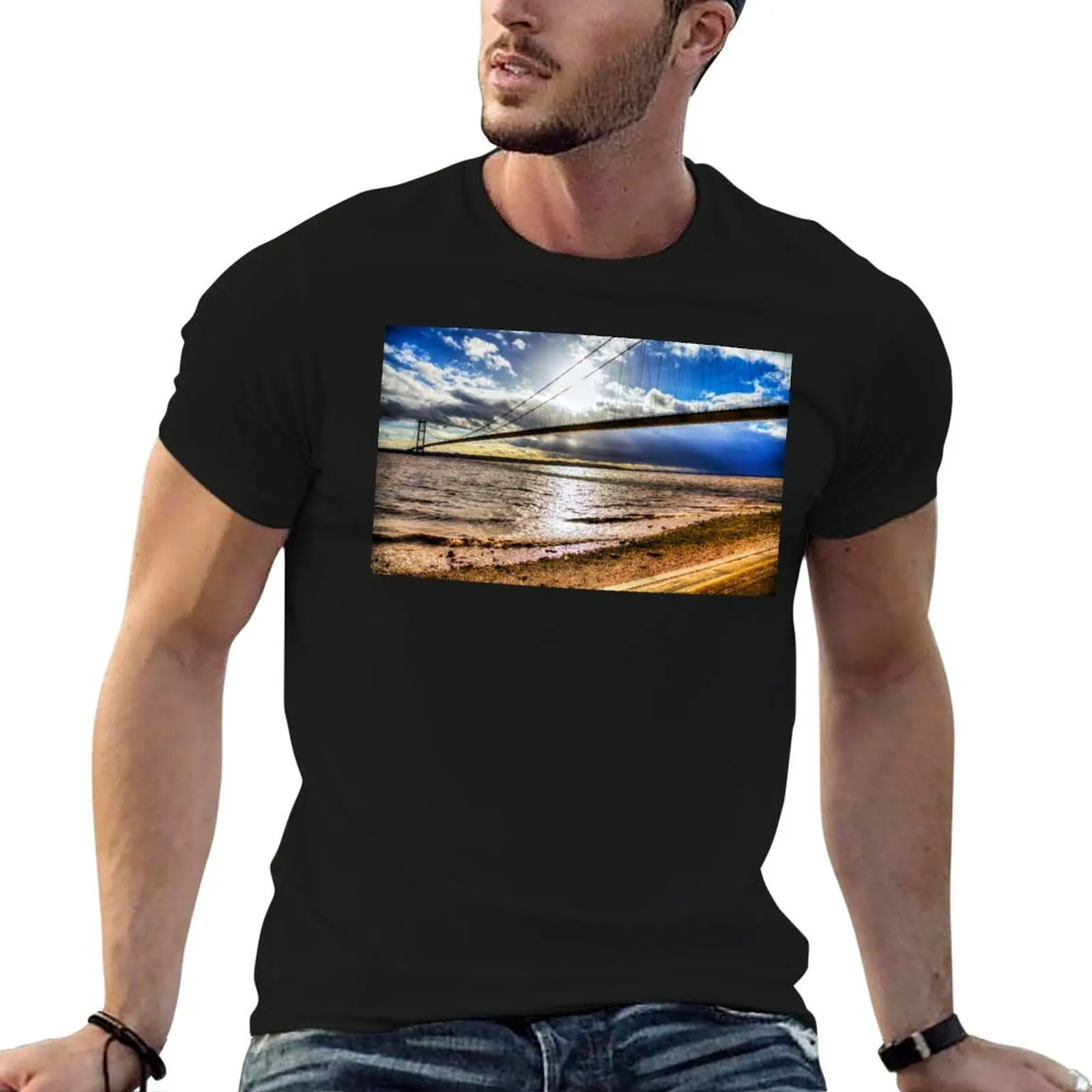 Camiseta Humber Bridge, Single Span Suspension Bridge, camisetas gráficas masculinas, camisetas engraçadas, camisetas masculinas, camiseta gráfica