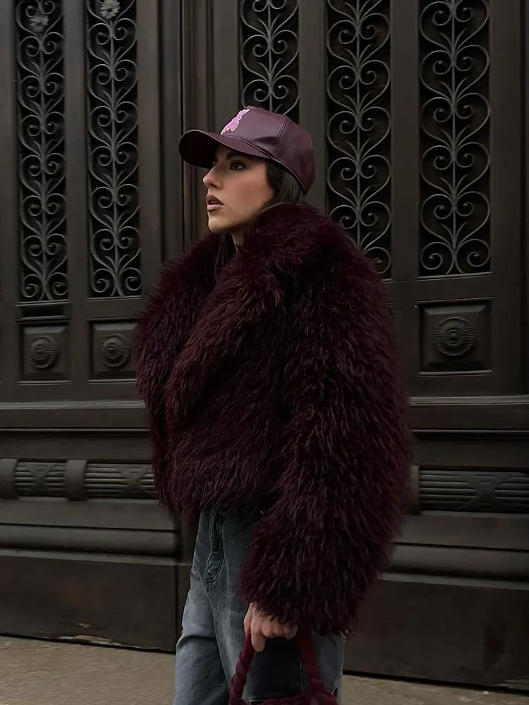 HH 2025 女性用ヴィンテージコート 人工毛皮風ショートジャケット レディース 暖かいプラッシュ エレガント カジュアル ラペルカラー 厚手アウター