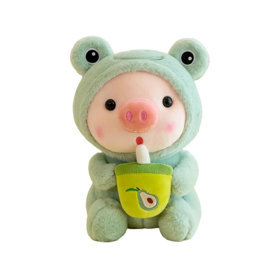 น่ารักนมชาหมูตุ๊กตาของเล่น-การ์ตูนสัตว์ตุ๊กตายัดไส้, Kawaii กบ Plushie, หมอนกอดนุ่มของขวัญ