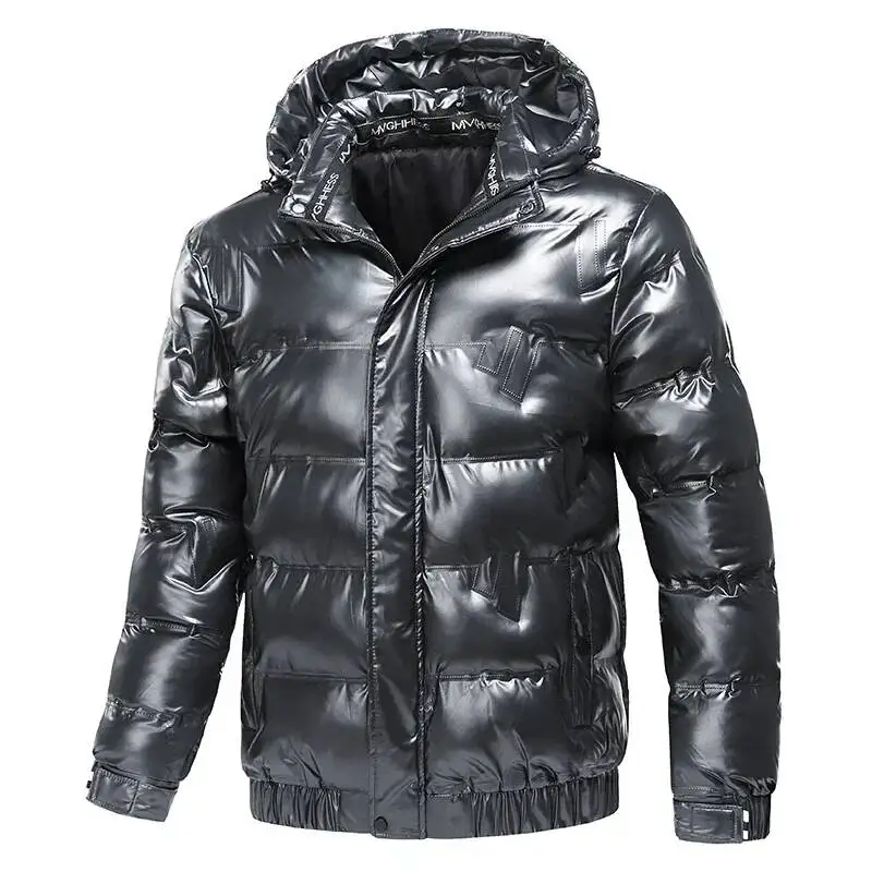 Shiny Parka Winter New Warmthickened Hooded Waterproof Puffer Jacket Coat Solid Casual Streetwear Windproof Outwear Male Parkas