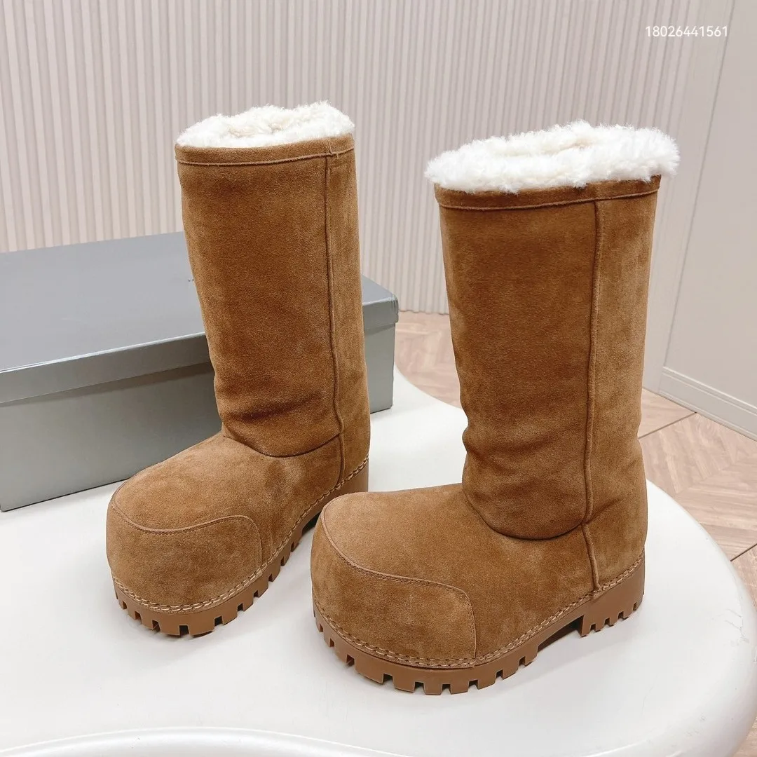 

Couple Style New Solid Color Fur Boots Snow Boots Big Head Men's and Women's Thick Sole Fashionable Winter Boots Trend