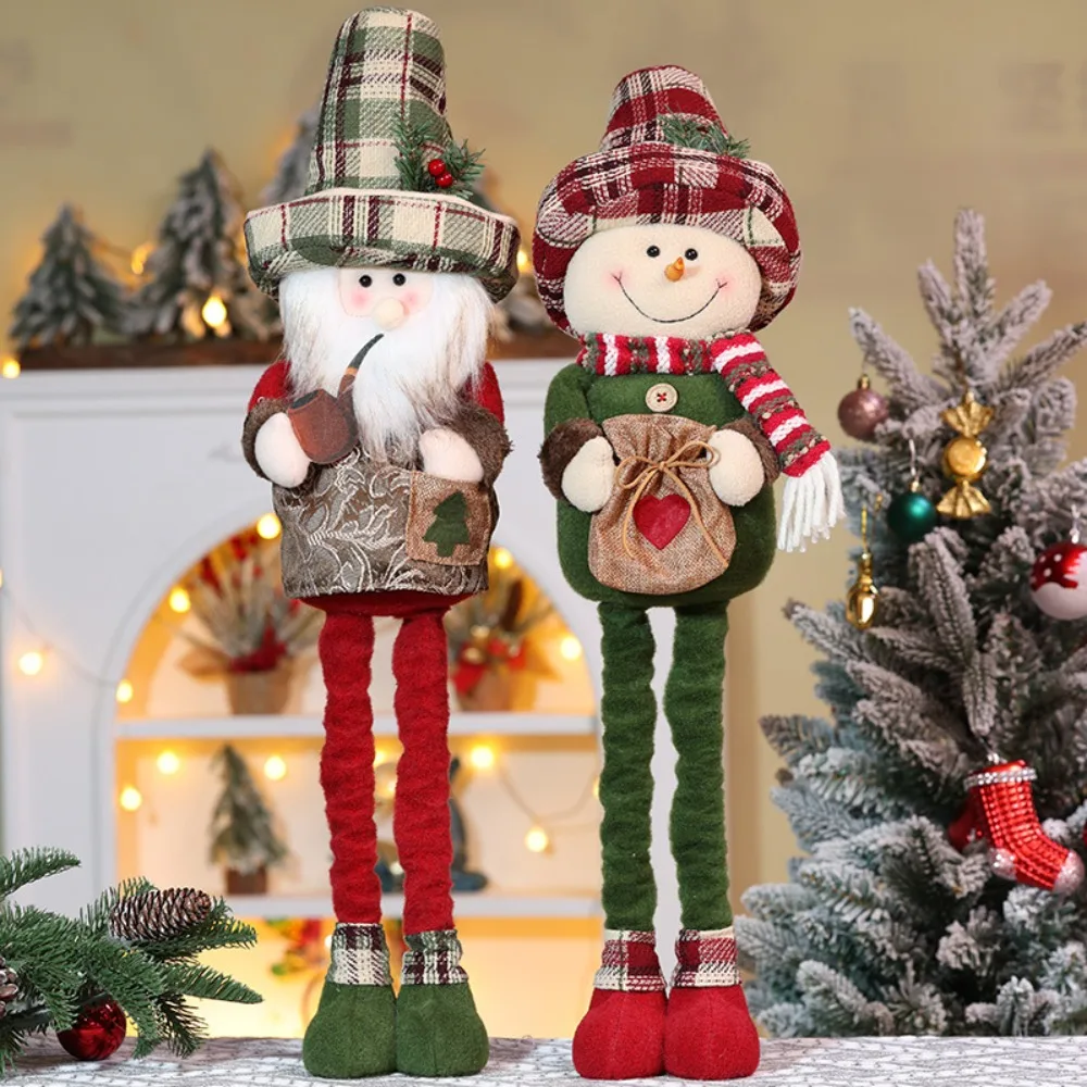 Scalable Long Leg Christmas Telescopic Doll Standing Posture Soft Material Christmas Dwarf Ornaments with Pine Cone