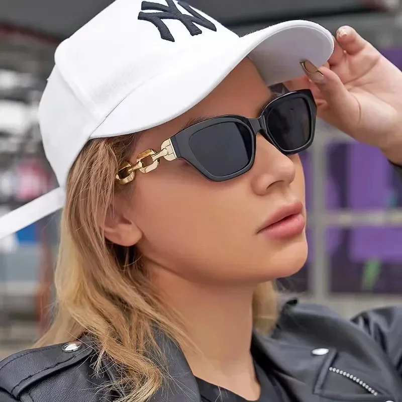 Goldkette Stil Cat Eye Sonnenbrille Damen Vintage Markendesigner Brille Schwarze Sonnenbrille für Damen UV400
