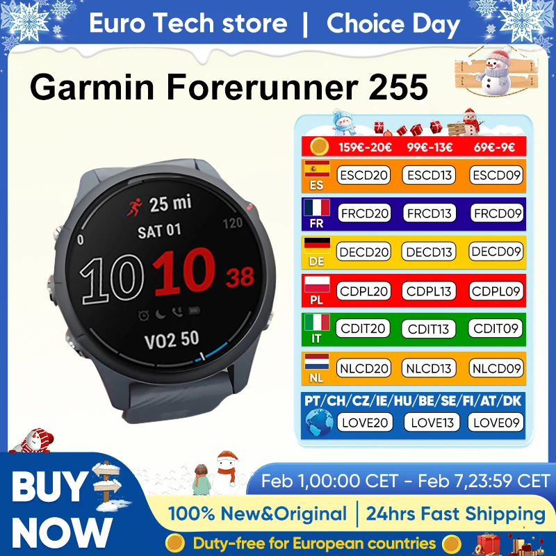Garmin Forerunner 255 reloj inteligente deportivo 46mm 1,3 ''pantalla a Color 14 días de duración de la batería 4GB RAM NFC Bluetooth Wifi 5ATM impermeable