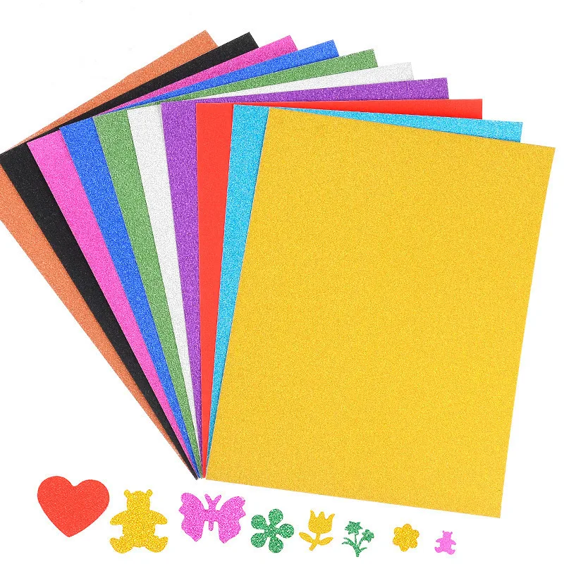 10 Sheets Multicolor Glitter Paper Kindergarten Diy Cardboard Kids Handmade Scrapbooking Material Handcraft Cutter Paper