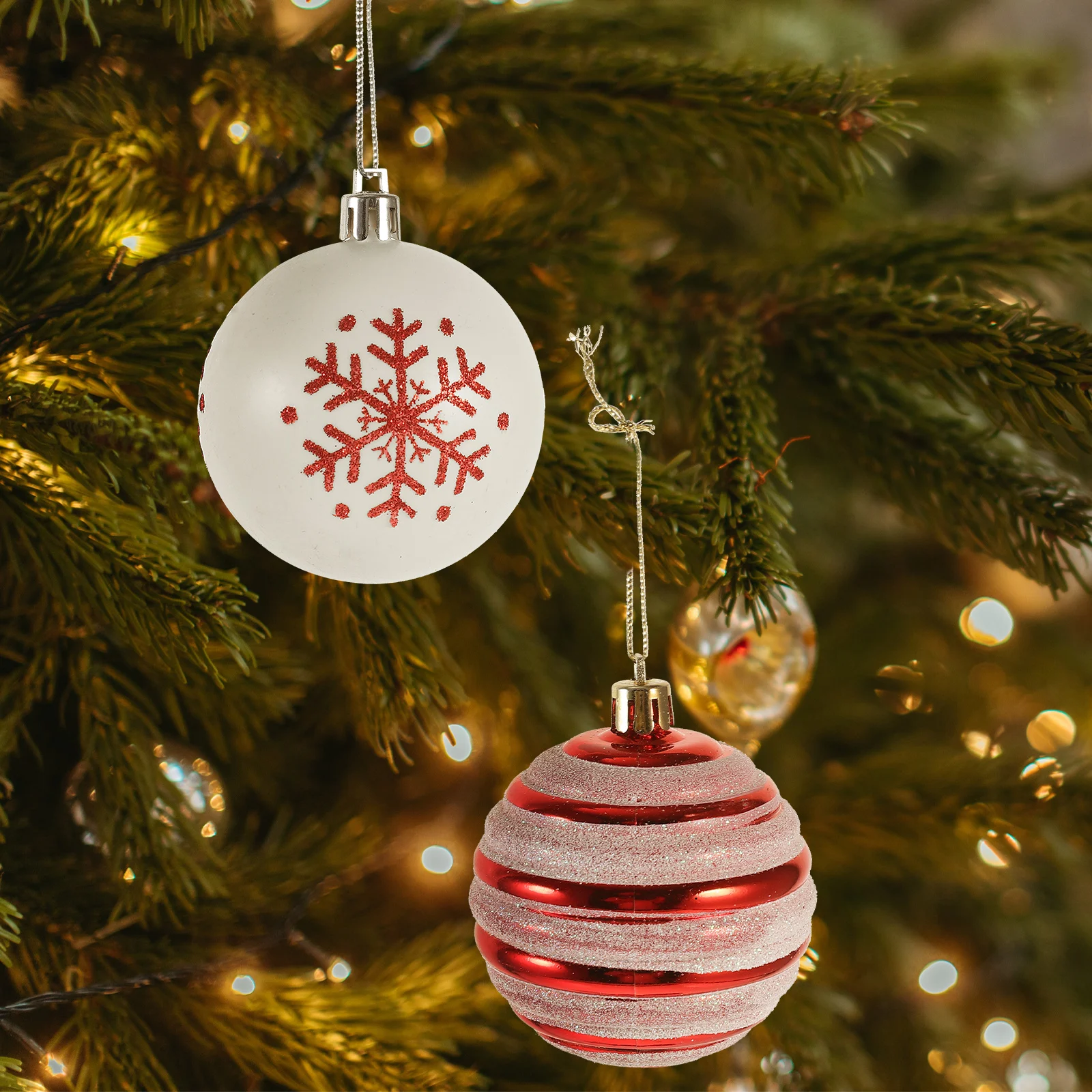 

24 Pcs Christmas Balls naments Set Xmas Tree Hanging Decor Red Glitter Party Supplies Lightweight Easy Hang Indoor Outdoor