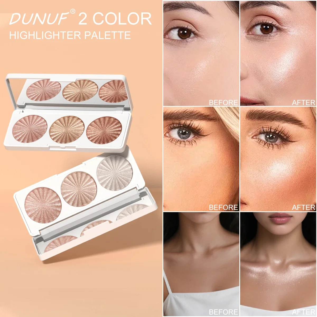 Paleta de iluminadores assados à prova d'água, 7 cores, altamente pigmentada, blush, contorno, sombra 4 em 1, maquiagem facial, beleza de longa duração