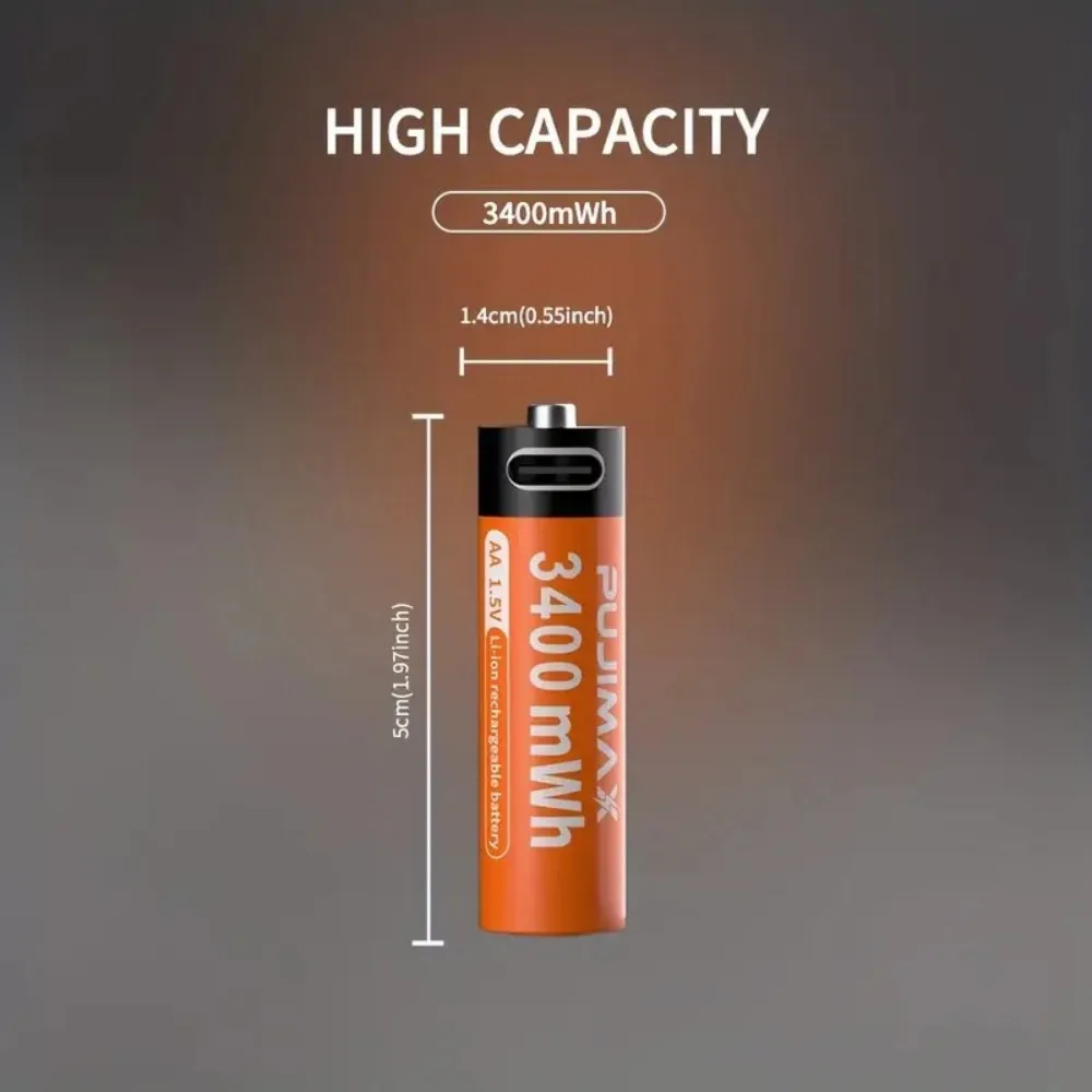 PUJIMAX AA+AAA Value-Added Battery Pack: 3400mAh + 1100mAh 1.5V Rechargeable Lithium-Ion Battery - USB-C Charging, Includes Char