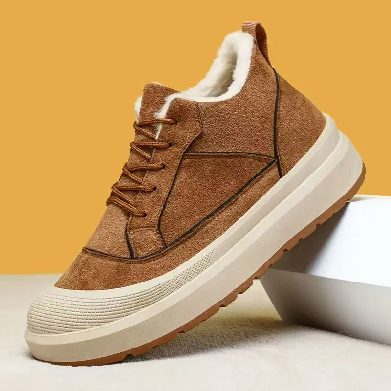 

Мужские зимние новые низкие кеды на шнуровке, зимние ботинки, толстая подошва, нескользящая утолщенная плюшевая теплая повседневная обувь с круглым носком, хлопковая обувь