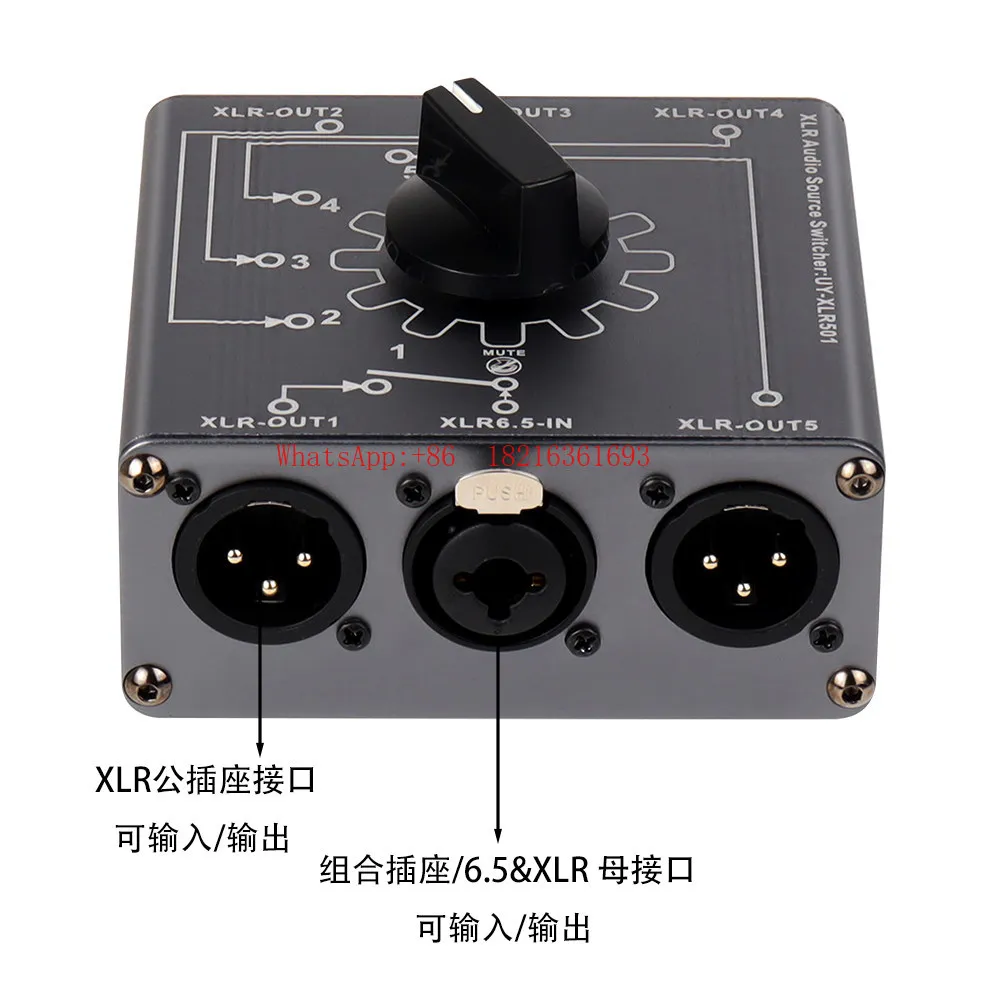 XLR6.5 Audio Source Selector Audio Switcher Canon 5 in 1 Out, 1 in 5 Out Selector XLR501
