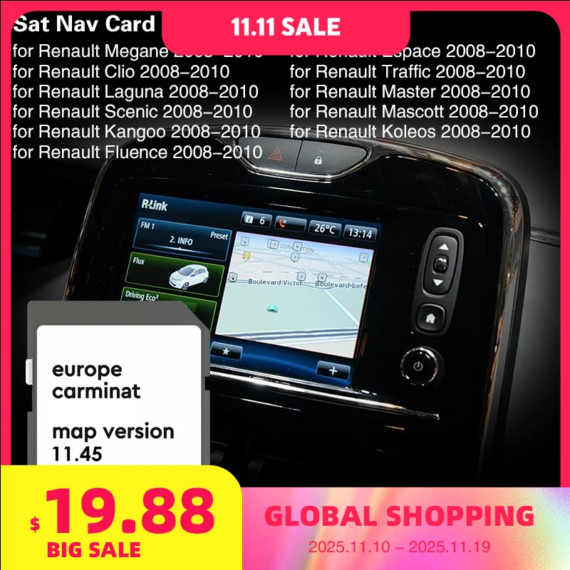

SD Card 8201756571 for Renault Megan Clio Laguna Scene Carminat 11.45 Europe Maps 2025 Sat Nav GPS Navigation 8GB