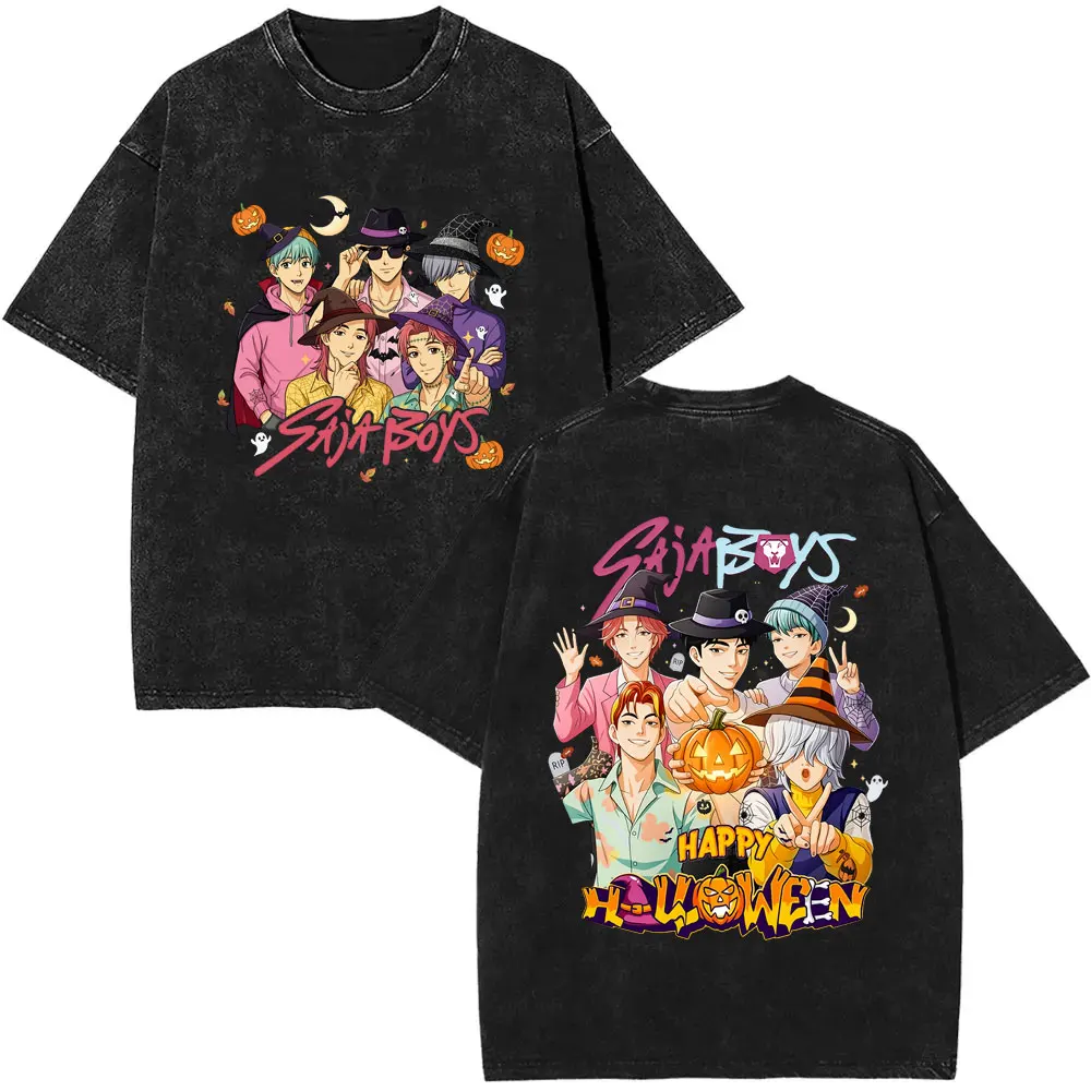 

Washed Vintage Kpop Demon Hunters Saja Boys Halloween Style T-shirt Men Women Fashion Oversized Streetwear Male Casual T Shirts