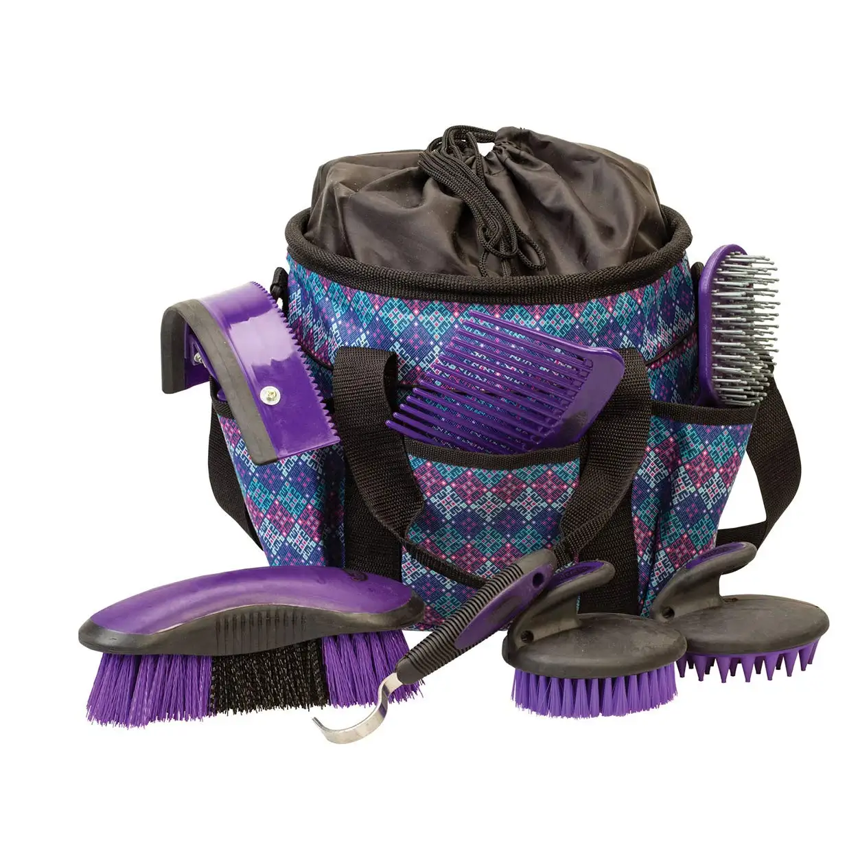 Weaver Equine Horse Grooming Kit, 7-Piece Horse Brush Set with Organizer Tote Bag, Hoof Pick, Comb, Sweat Scraper, Equine Tools