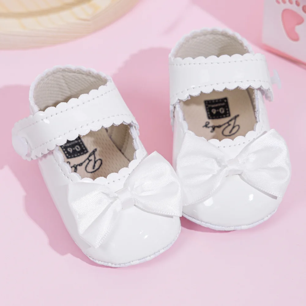 New Newborn Baby Bow Tie Hundred Princess Shoes Soft Bottom 0-12 Months Baby Walking Shoes Bright Non-slip Anti-fall Shoes