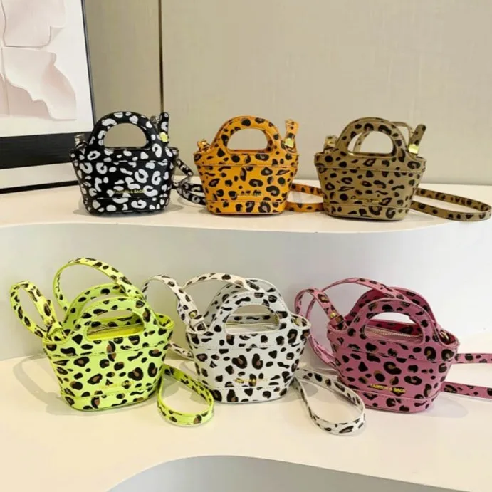 Mini Leopard Print Bucket Handbag For Women Trendy Small Crossbody Bag Portable Top Handle Purse Ladies Casual Shoulder Bag