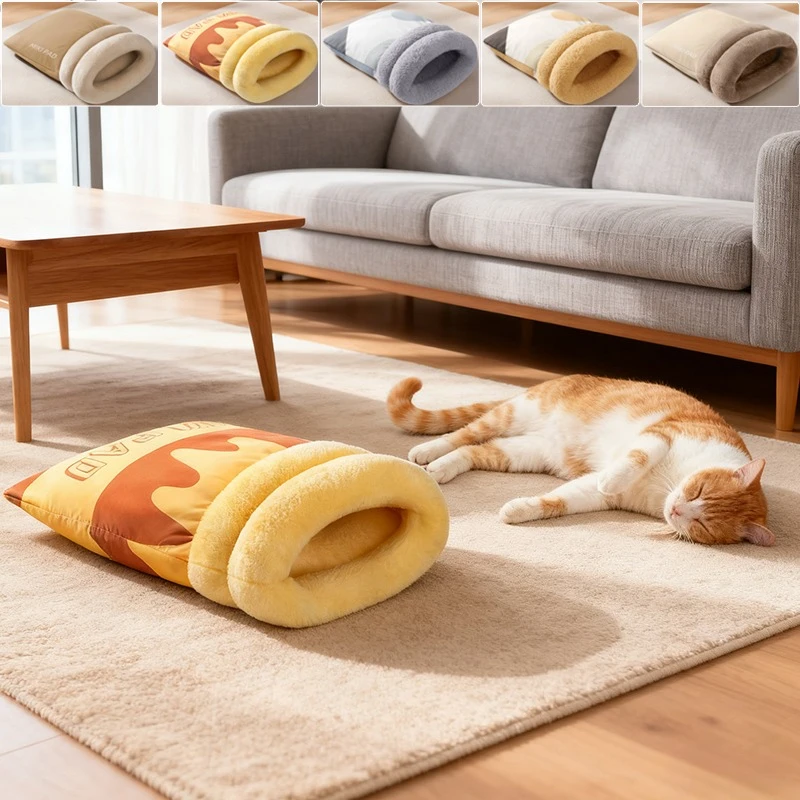 

1PC Newest Winter Warm Cat Bed Sleeping Bag Pocket Type Warm Soft Plush Pet Cat Bed Deep Sleep Puppy Cushion Лежанка Для Кошек