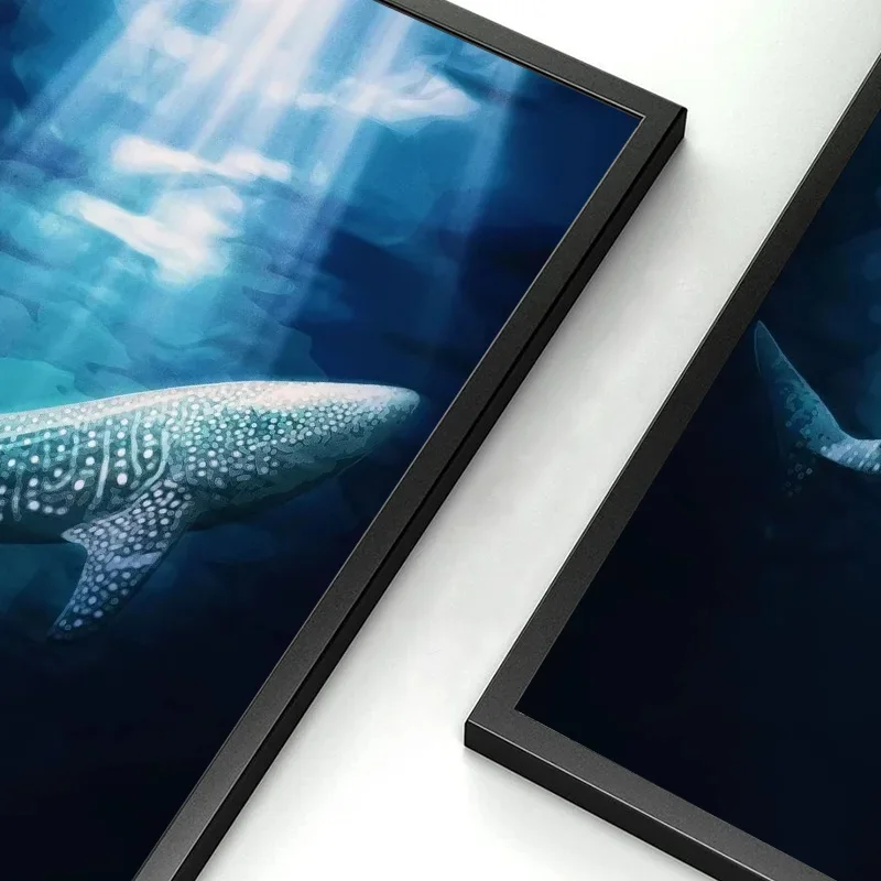 Classical Vintage Giant Creatures In The Ocean Canvas Painting Wall Decor Manta Ray Turtle Whale Shark Art Poster Print Picture