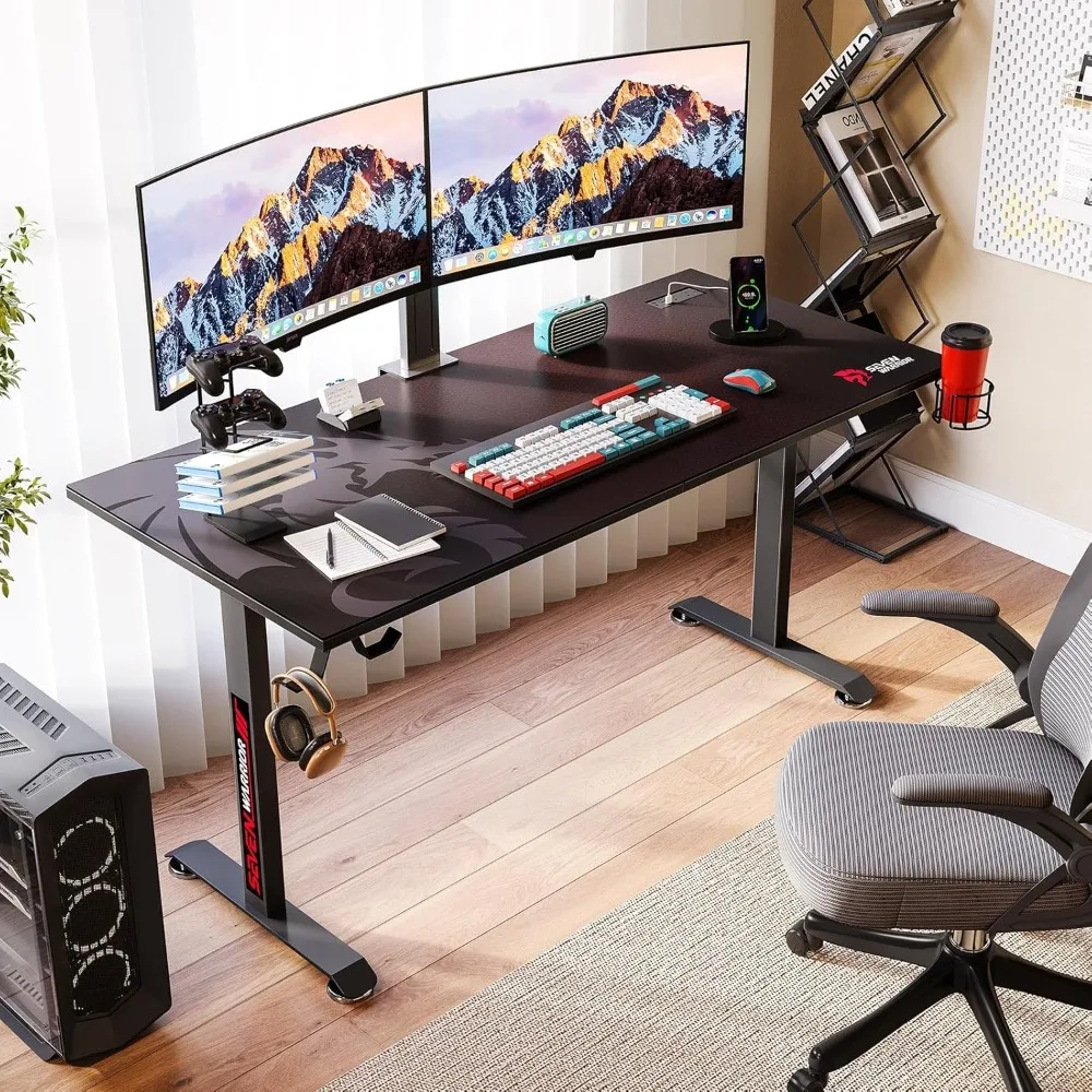 

Game table 60 inches, T-shaped carbon fiber surface computer desk with full mouse pad, ergonomic e-sports style game