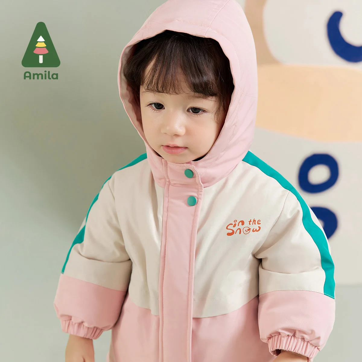 Amila Baby Girl Coat 2024 Winter New Hooded Slight waterproofing antifouling Oil proof Warm   Baby Clothing