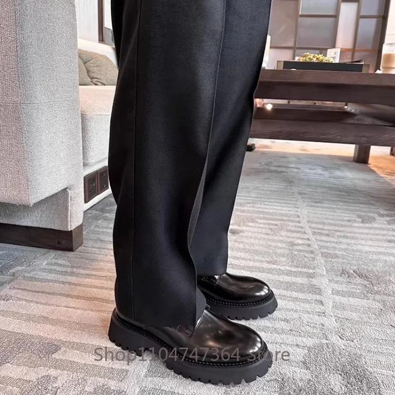 Designer Fashion Derby Dress Shoes Men's Genuine Leather Office Casual Business Party Wedding Leather Shoes Male Youth Black