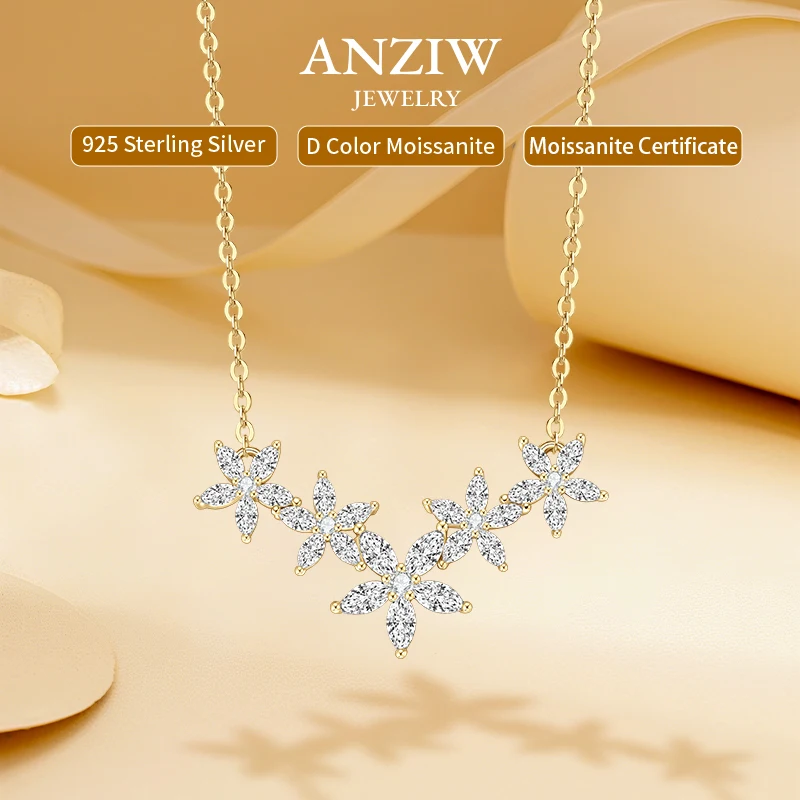 

Anziw Cute All Moissanite Pendant Flower Necklace for Women 925 Silver Chain Marquise Cut Moissanite Luxury Jewelry Gifts 2025