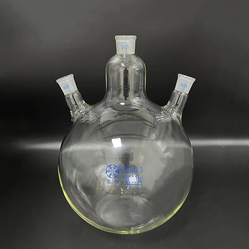 

Three-necked flask oblique shape,with three necks standard grinding mouth 10000ml 24/29,Three-necked flat bottom flask