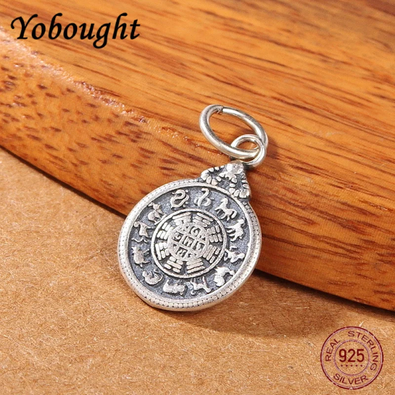 

Новый маленький кулон из чистого серебра S925 с девятью дворцом Багуа 15 мм, тибетский браслет из плетеной веревки «сделай сам», серебряные аксессуары