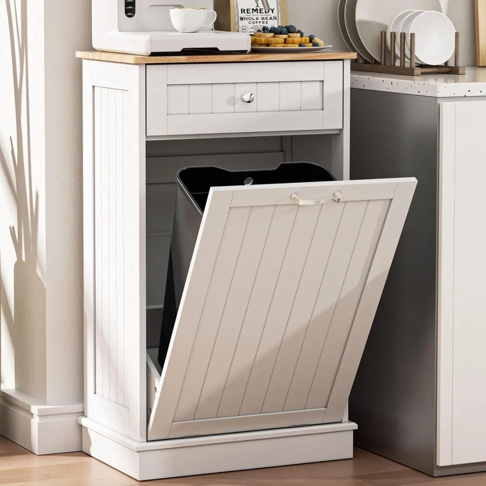 

Spurgehom 13 Gallons Tilt Out Trash Can Cabinet Hidden Kitchen Trash Can Freestanding Garbage Recycling Cabinet with Hideaway Dr