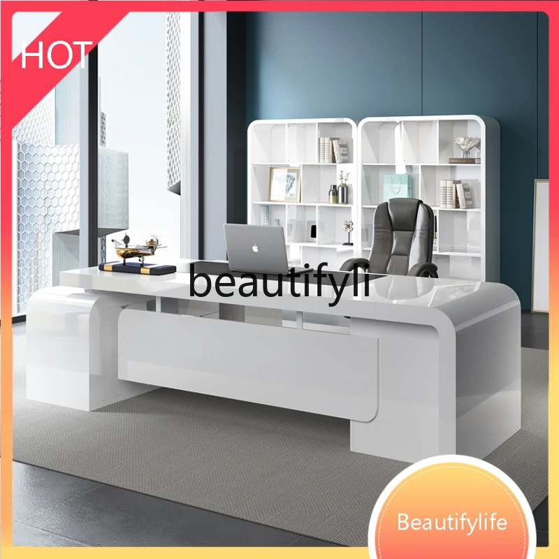 

ss Asmt14 Boss Desk Simple Modern Executive Desk Set High-End White Lacquer Manager Supervisor Large Boss Desk