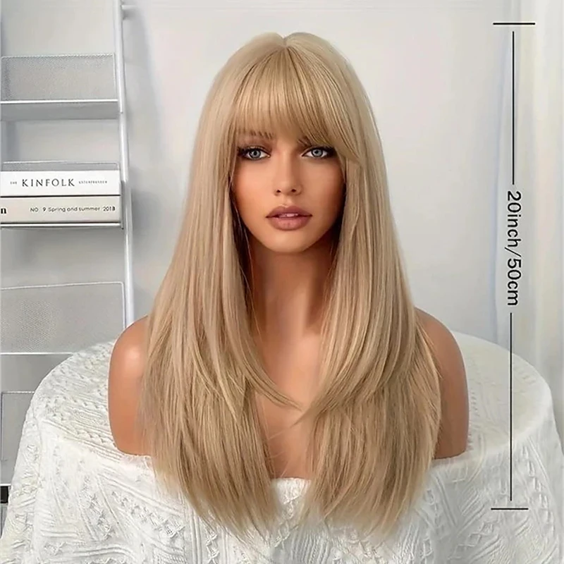 HAIRJOY  Women Long Straight Blonde Wig Synthetic Hair Wig Heat-resistant Fiber Christmas Party Wigs