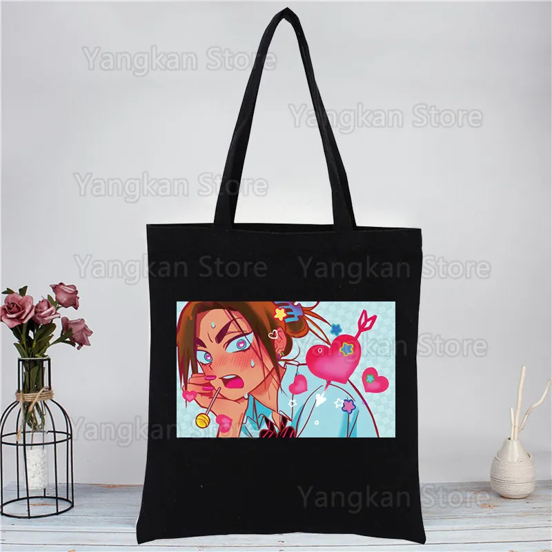 الغريبة المرحلة مخدر قابلة لإعادة الاستخدام طباعة قماش حمل حقائب سوداء Harajuku عادية أنثى فتاة حمل ايكو المتسوق حقائب كتف #2