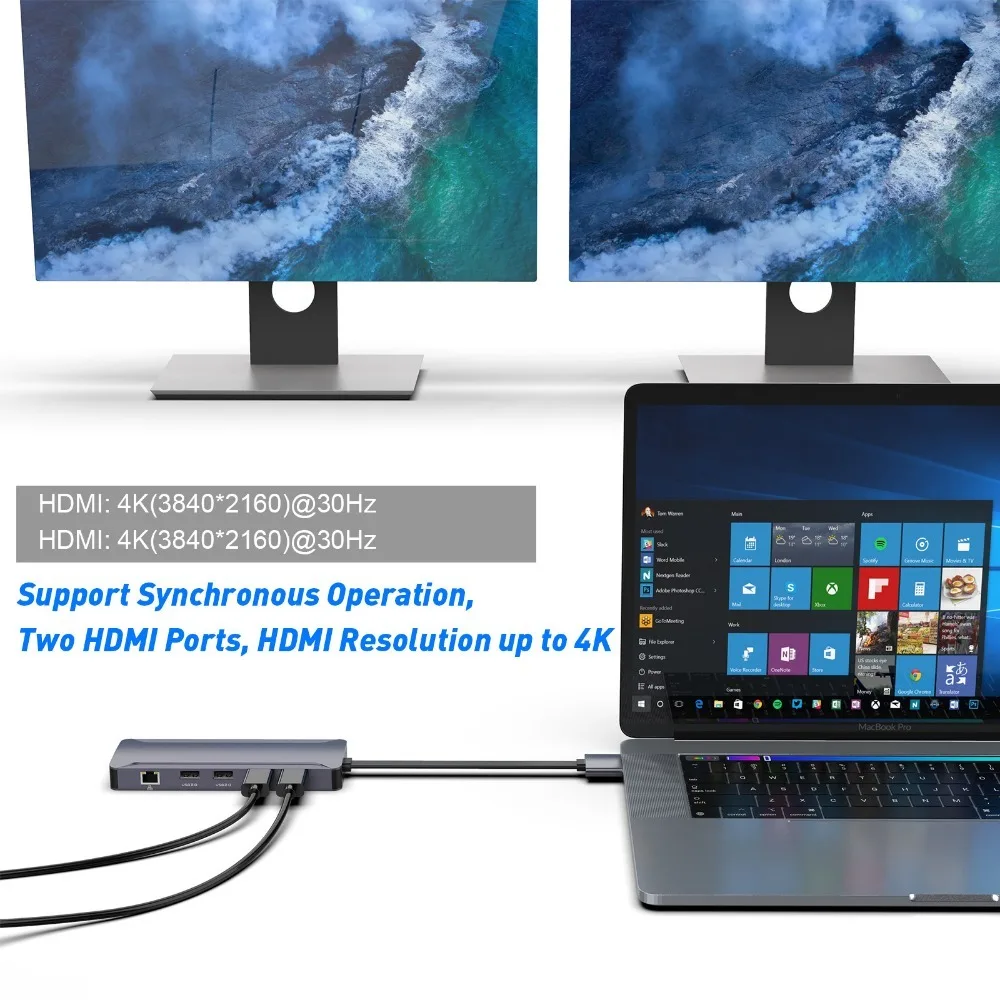 Splitter Hub USB C di tipo doppio 13 In 2 con USB3.0 Dual 4K HDMI PD trasferimento dati ad alta velocità RJ45 1000Mbps per PC Laptop Macbook