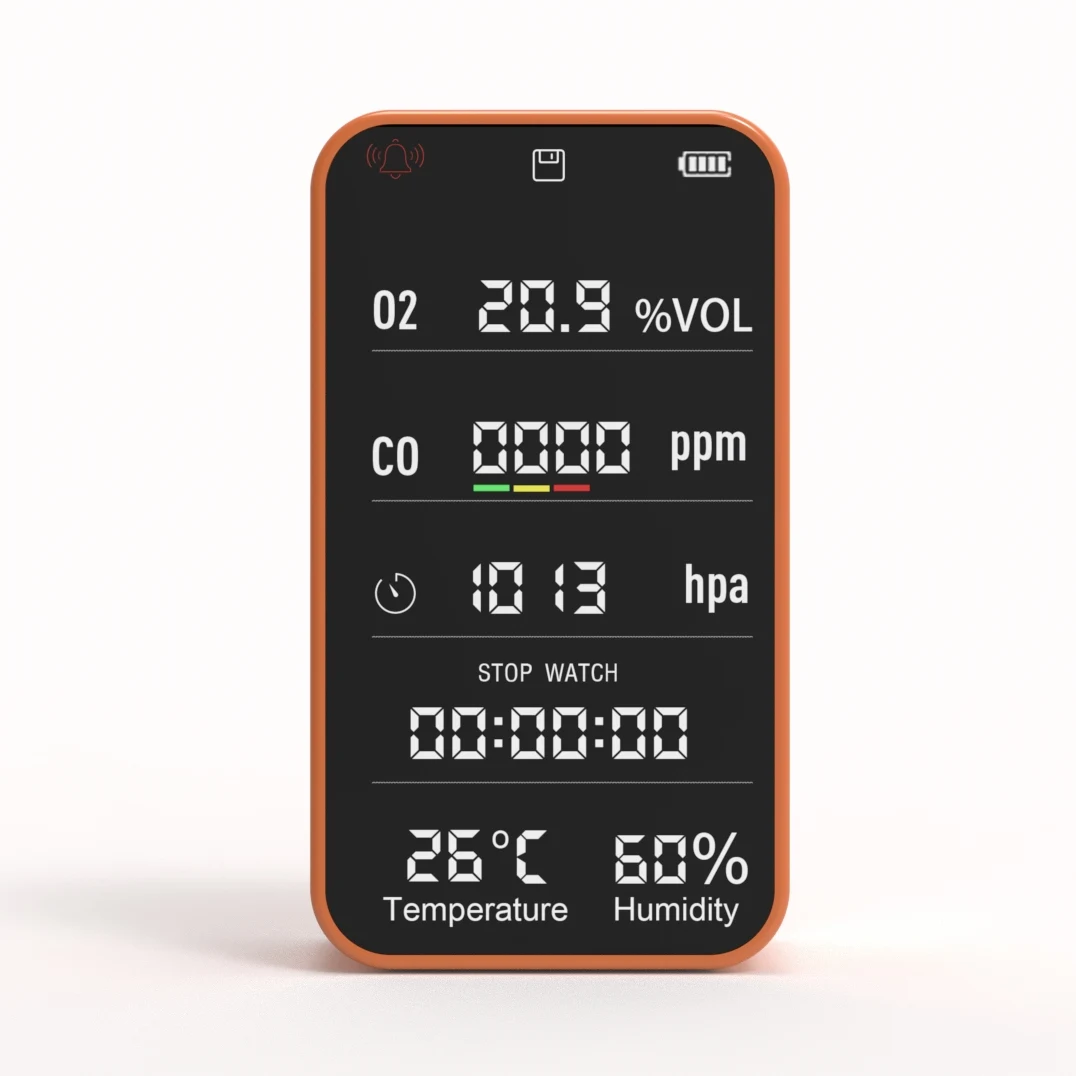 8 in 1 Rechargeable Gas Detector Portable Carbon Monoxide Monitor O2 Meter Oxygen Stop Watch Thermo-Hygrometer with SD Card