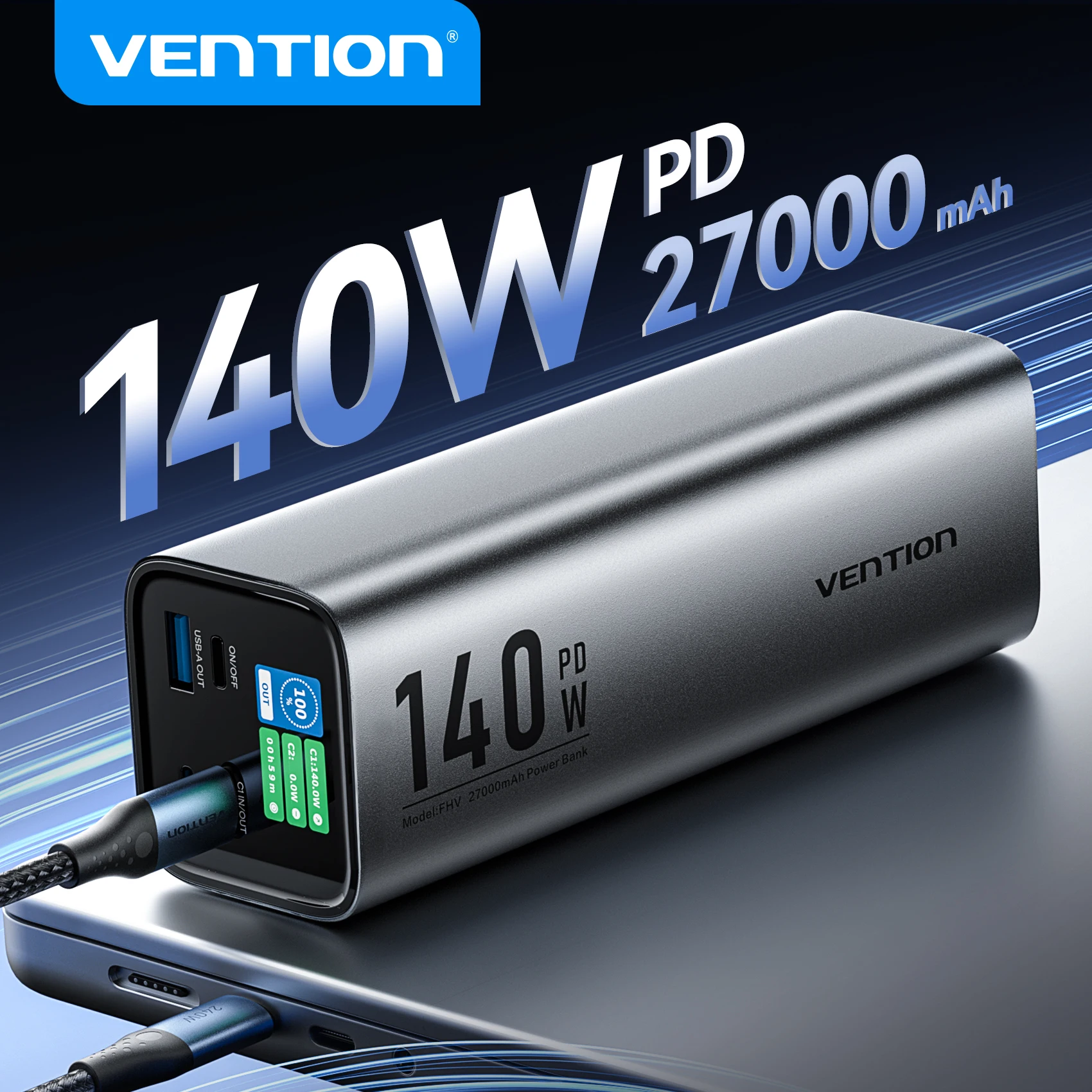 

Vention 27000mAh 140W PD Power Bank Portable External Battery PowerBank for iPad Xiaomi Laptop Notebook Macbook Pro Fast Charge